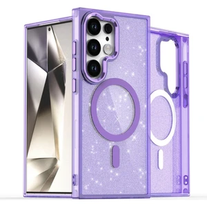 M.tk moveteck Samsung Galaxy S25 Ultra Kılıf Magsafe Wirelles Şarj Destekli Parlak Renkli Kenar Arkası Simli Taşlı