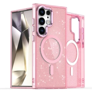 M.tk moveteck Samsung Galaxy S25 Ultra Kılıf Magsafe Wirelles Şarj Destekli Parlak Renkli Kenar Arkası Simli Taşlı