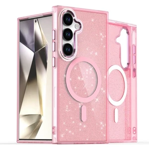 M.tk moveteck Samsung Galaxy S25 Plus Kılıf Magsafe Wirelles Şarj Destekli Parlak Renkli Kenar Arkası Simli Taşlı