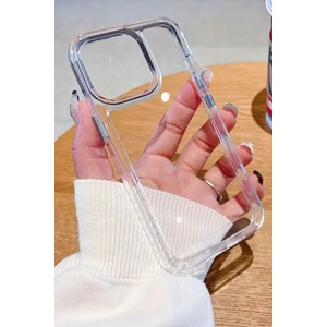 iPhone 16 Pro - Parlak Metal Tuşlu Kolay Basmalı Darbe Emici Sağlam Vip Şeffaf Kılıf