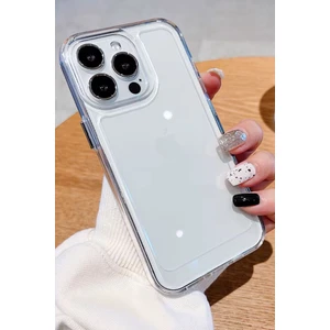 iPhone 13 Pro Max - Parlak Metal Tuşlu Kolay Basmalı Darbe Emici Sağlam Vip Şeffaf Kılıf