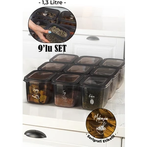 Etiketli 9'lu Set Peggy Şeffaf Kapaklı Uzun Dikdörtgen Saklama Kabı 1,3 Litre