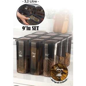 Etiketli 9'lu Set Peggy Şeffaf Kapaklı Uzun Dikdörtgen Saklama Kabı 3,2 Litre