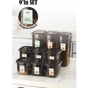 9lu Beyaz Serigrafi Etiketli Peggy Dikdörtgen Saklama Kabı 3x(1,3 lt + 2 lt + 3,2 lt) Antrasit