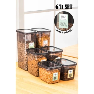 6lı Beyaz Serigrafi Etiketli Peggy Dikdörtgen Saklama Kabı 2x(1,3 lt 2 lt + 3,2 lt) Antrasit