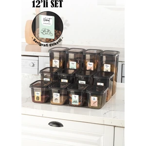 12li Beyaz Serigrafi Etiketli Peggy Dikdörtgen Saklama Kabı 4x(1,3-2-3,2 lt) Antrasit