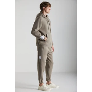 Ashbourne Erkek Oversize Kanguru Cepli Kol Etiket Detaylı Organik Pamuk Vizon Eşofman Takımı