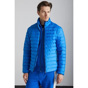Alaska Erkek Mikrofiber Kışlık Sıcak Tutan Dik Yaka Regular Astarlı Fermuarlı Saks Mavi Mont
