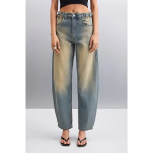 Alısa Kadın Yıkamalı Regular Kalıp Normal Bel %100 Pamuk Çift Cepli Mavi Jeans