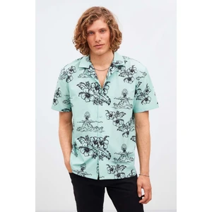 Almeıra Erkek %100 Pamuk Poplin Kumaşlı Desenli Yazlık Mint Yeşil Gömlek