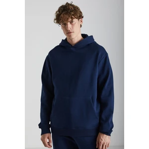 Cartmel Erkek Örme 3 Iplik Relaxed Fit Rahat Kalıp Kanguru Cepli Kapüşonlu Lacivert Sweatshirt