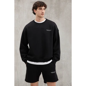 Bryan Erkek Yumuşacık Kumaşlı 3 Iplik Oversize Bol Kesim Yuvarlak Yakalı Baskılı Siyah Sweatshirt