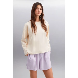 Basıl Erkek Sırt Baskı Detaylı Oversize %100 Organik Pamuk Örme Kısa Kol Bej T-shirt