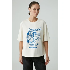 Berrıe Kadın Regular Baskılı Yuvarlak Yaka Ekru T-Shirt