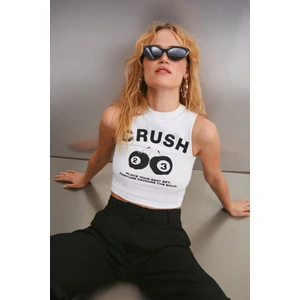 Azura Kadın Baskılı Kısa Kollu Crop Beyaz T-shirt