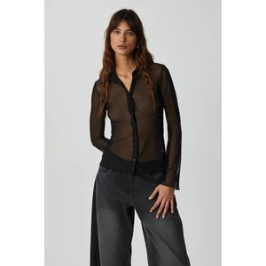 Caıtlın Kadın Slim Fit Uzun Kollu Siyah Gömlek
