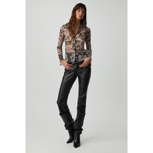 Caıtlın Kadın Slim Fit Uzun Kollu Siyah Desenli Gömlek