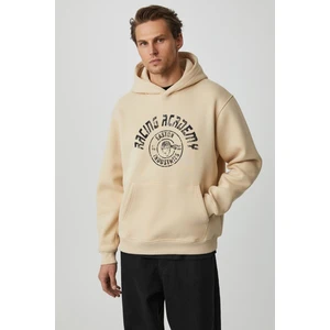 Edgar Erkek Yumuşacık Kapüşonlu Oversize Bej Sweatshirt