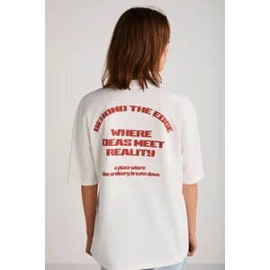 Arcadıa Kadın Arka Ve Önü Yazi Detaylı Ekru/kırmızı T-shirt