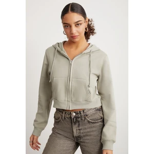 Delıa Kadın Crop 3 Iplik Şardonlu Örme Relaxed Fit Fermuarlı Kapüşonlu Çağla Yeşili Sweatshirt