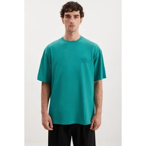 Darell Erkek Oversize Fit %100 Pamuk Kalın Dokulu Baskılı Yeşil T-shirt