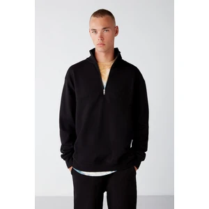 Frame Erkek Yarım Fermuarlı Dik Yakalı Yumuşacık Kumaşlı Polarlı Regular Siyah Sweatshirt