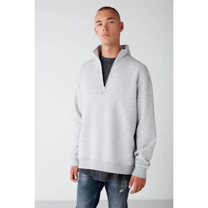 Frame Erkek Yarım Fermuarlı Dik Yakalı Yumuşacık Kumaşlı Polarlı Regular Grimelanj Sweatshirt