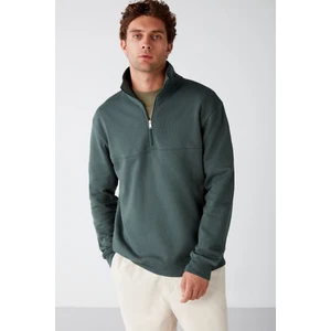 Frame Erkek Yarım Fermuarlı Dik Yakalı Yumuşacık Kumaşlı Polarlı Regular Yeşil Sweatshirt