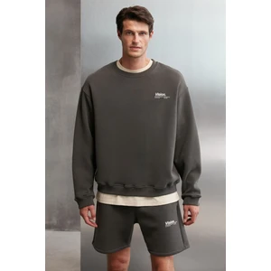 Ernest Erkek Yumuşacık Kumaşlı Oversize Fit Yuvarlak Yakalı Baskılı Gri Sweatshirt