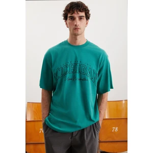 Norıs Erkek Regular Fit  Pamuk Baskılı Yeşil T-shirt