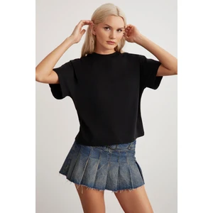 Lottıe Kadın %100 Organik Pamuklu Regular Kalıp Bisiklet Yaka Basic Kısa Kollu Siyah T-shirt