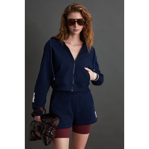 Lyka Kadın Organik Pamuk 3 Iplik Içi Şardonlu Süs Etiketi Detaylı Regular Lacivert Sweatshirt