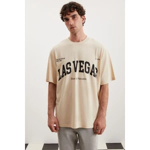 Norıs Erkek Regular Fit  Pamuk Baskılı Bej T-shirt