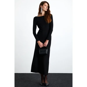 Krızıa Kadın Viskon Likralı Sırt Dekolteli Eteği Geniş Maxi Siyah Elbise