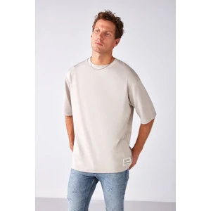Joel Erkek %100 Organik Pamuklu Kalın Kumaşlı Özel Dokulu Etiket Detaylı Oversize Taş Rengi T-shirt