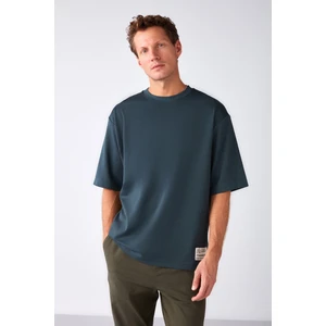 Joel Erkek %100 Organik Pamuklu Kalın Kumaşlı Özel Dokulu Etiket Detaylı Oversize Yeşil T-shirt