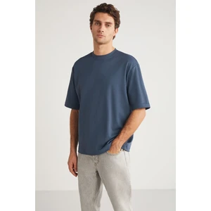 Joel Erkek %100 Organik Pamuklu Kalın Kumaşlı Özel Dokulu Etiket Detaylı Oversize Indıgo T-shirt