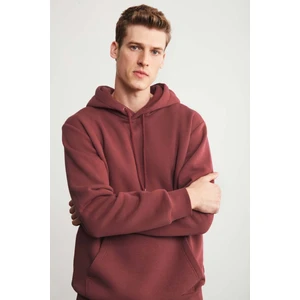 Jorge Erkek Yumuşacık Kapüşonlu Organik Pamuk Kanguru Cepli Regular Kiremit Rengi Sweatshirt