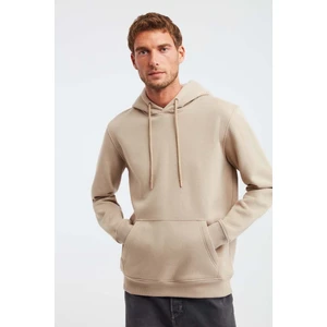 Jorge Erkek Yumuşacık Kapüşonlu Organik Pamuk Kanguru Cepli Regular Bej Sweatshirt