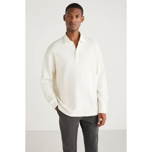 John Erkek Polo Sweat Gömlek Yakalı Arkası Uzun Yırtmaçlı Diagonel Kumaşlı Vanilya Sweatshirt