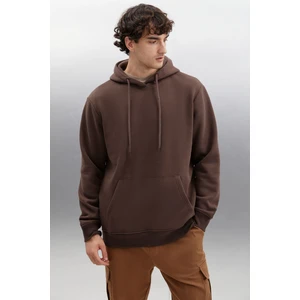 Jorge Erkek Yumuşacık Kapüşonlu Organik Pamuk Kanguru Cepli Regular Acı Kahve Sweatshirt