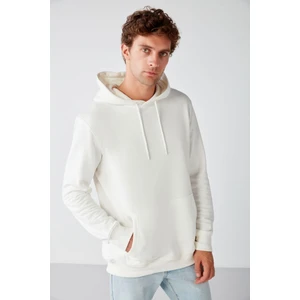 Jorge Erkek Yumuşacık Kapüşonlu Organik Pamuk Kanguru Cepli Regular Ekru Sweatshirt