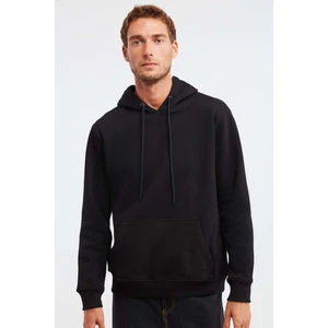 Jorge Erkek Yumuşacık Kapüşonlu Organik Pamuk Kanguru Cepli Regular Siyah Sweatshirt