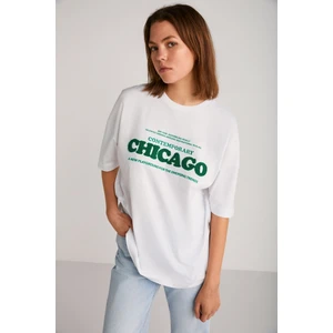 Plensa Kadın %100 Organik Pamuklu Nakış Işlemeli Ve Kabartmalı Baskılı Oversize Beyaz T-shirt