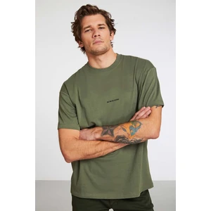 Rıver Erkek Nakış Işlemeli Oversize %100 Organik Pamuk 3 Iplik Örme Haki T-shirt
