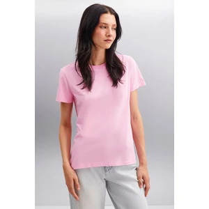 Samantha Kadın Comfort Fit %100 Organik Pamuklu Basic Örme Pembe T-shirt