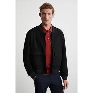 Preppy Erkek Organik Pamuklu Çift Cepli Düğmeli Regular Fit Yuvarlak Yakalı Siyah Ceket