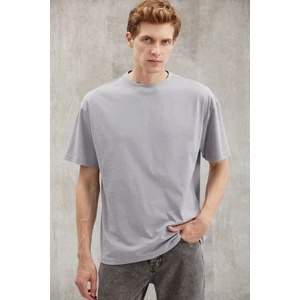 Sterlıng Erkek Oversize Fit Yagmur Damlacıklı Görüntülü Özel Dokulu Gri T-Shirt