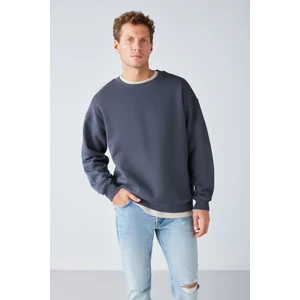 Stephan Erkek Yumuşacık Kumaşlı Oversize Fit Yuvarlak Yakalı Antrasit Sweatshirt