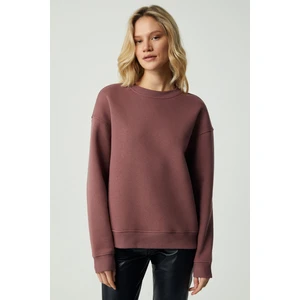 Vaneltına Kadın Organik Pamuklu Yumuşacık Içi Polarlı Yuvarlak Yakalı Mürdüm Sweatshirt